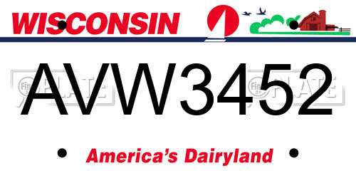 AVW3452 Wisconsin License Plate