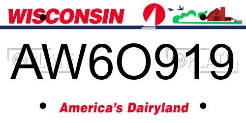 AW6O919 Wisconsin License Plate