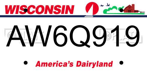 AW6Q919 Wisconsin License Plate