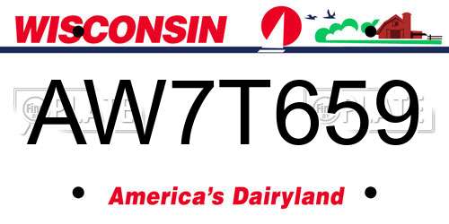 AW7T659 Wisconsin License Plate