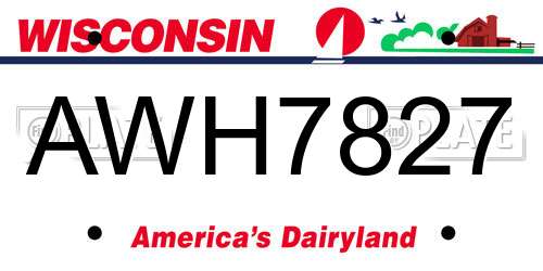 AWH7827 Wisconsin License Plate