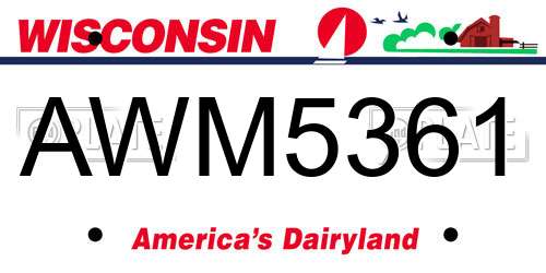 AWM5361 Wisconsin License Plate