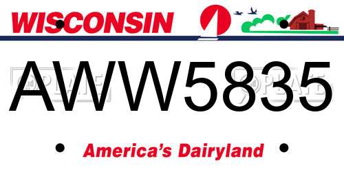 AWW5835 Wisconsin License Plate