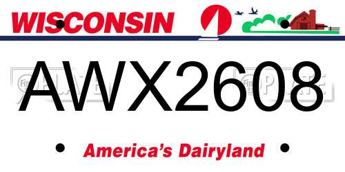 AWX2608 Wisconsin License Plate