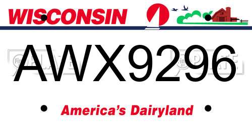 AWX9296 Wisconsin License Plate