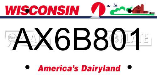 AX6B801 Wisconsin License Plate