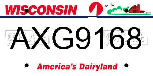 AXG9168 Wisconsin License Plate