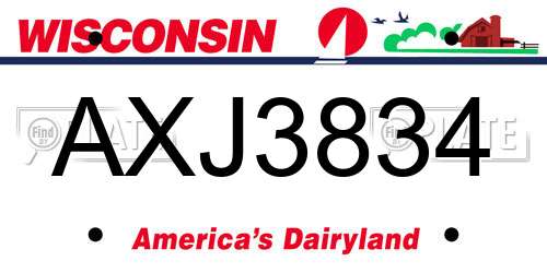 AXJ3834 Wisconsin License Plate