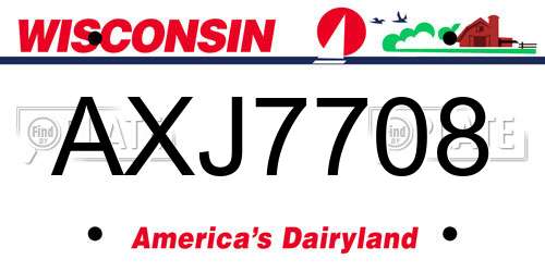 AXJ7708 Wisconsin License Plate