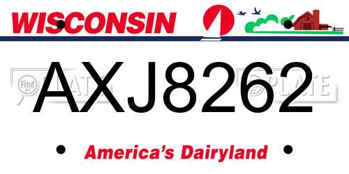 AXJ8262 Wisconsin License Plate