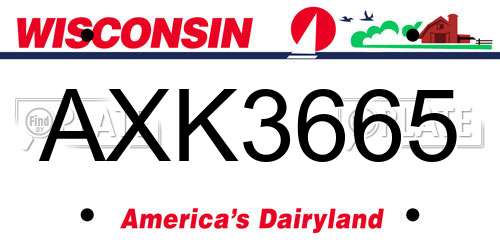 AXK3665 Wisconsin License Plate