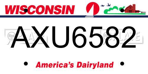 AXU6582 Wisconsin License Plate