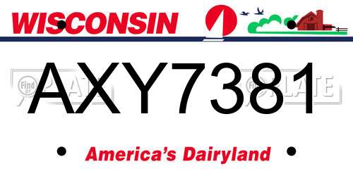 AXY7381 Wisconsin License Plate