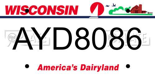 AYD8086 Wisconsin License Plate