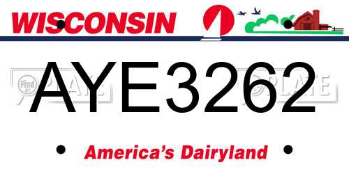 AYE3262 Wisconsin License Plate