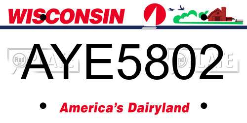 AYE5802 Wisconsin License Plate