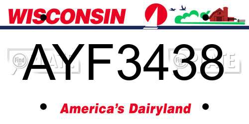AYF3438 Wisconsin License Plate
