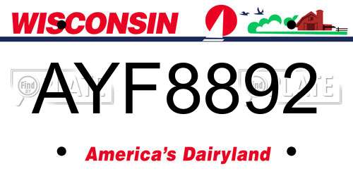 AYF8892 Wisconsin License Plate