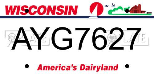 AYG7627 Wisconsin License Plate