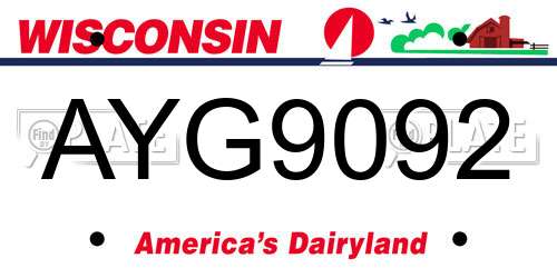AYG9092 Wisconsin License Plate
