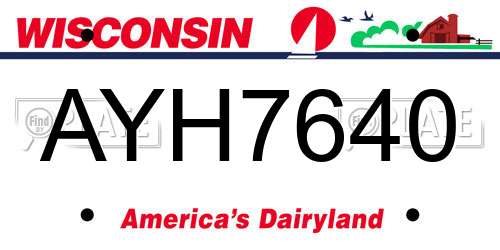 AYH7640 Wisconsin License Plate