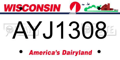 AYJ1308 Wisconsin License Plate