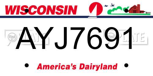 AYJ7691 Wisconsin License Plate