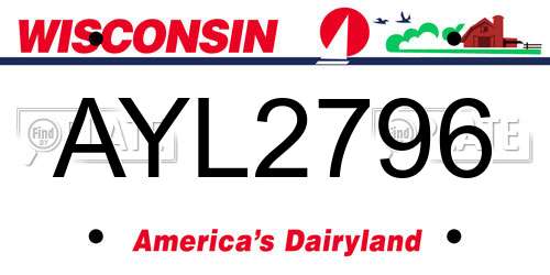 AYL2796 Wisconsin License Plate