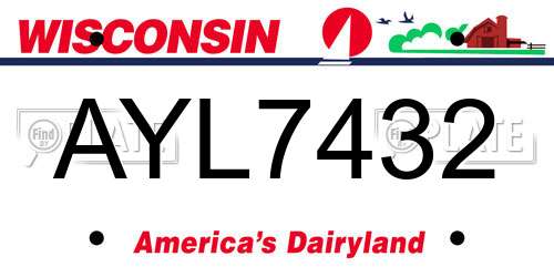 AYL7432 Wisconsin License Plate