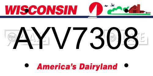 AYV7308 Wisconsin License Plate