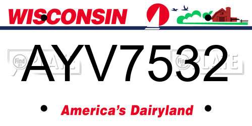 AYV7532 Wisconsin License Plate