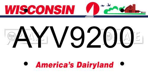 AYV9200 Wisconsin License Plate