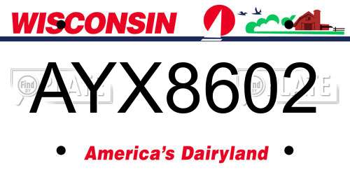 AYX8602 Wisconsin License Plate