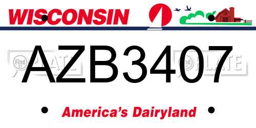 AZB3407 Wisconsin License Plate