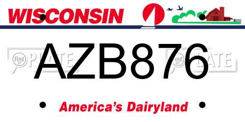 AZB876 Wisconsin License Plate