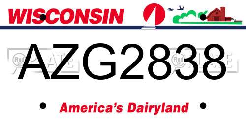 AZG2838 Wisconsin License Plate