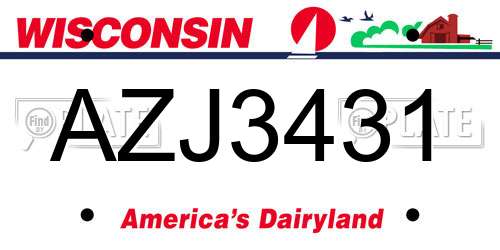 AZJ3431 Wisconsin License Plate
