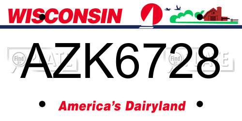 AZK6728 Wisconsin License Plate