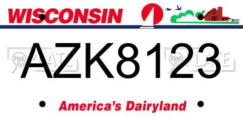 AZK8123 Wisconsin License Plate