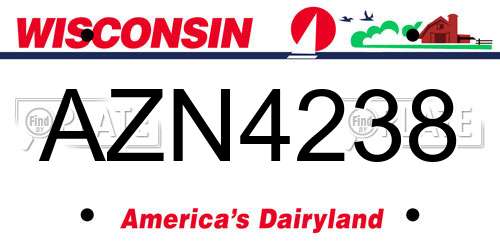 AZN4238 Wisconsin License Plate