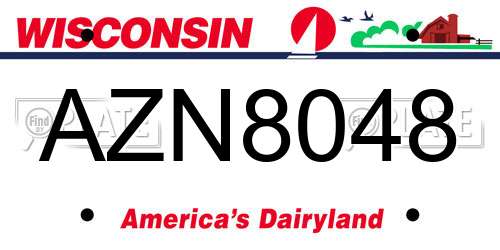 AZN8048 Wisconsin License Plate