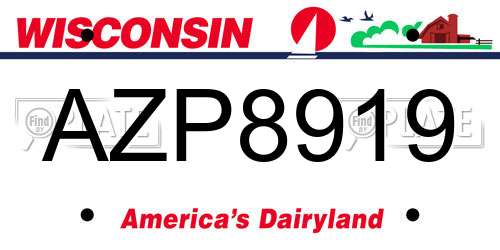 AZP8919 Wisconsin License Plate