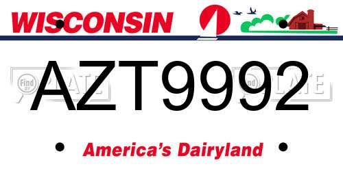 AZT9992 Wisconsin License Plate