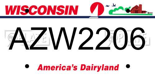 AZW2206 Wisconsin License Plate