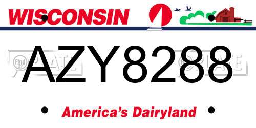 AZY8288 Wisconsin License Plate