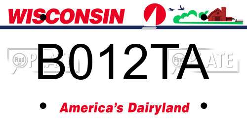 B012TA Wisconsin License Plate