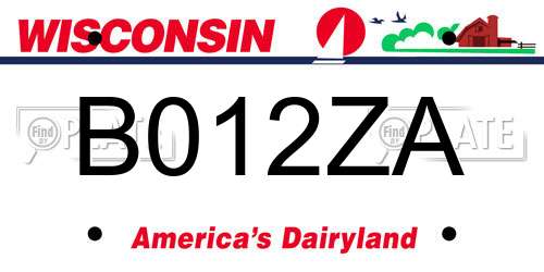 B012ZA Wisconsin License Plate