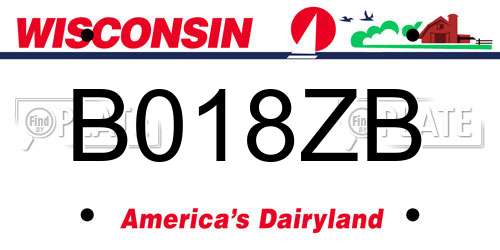 B018ZB Wisconsin License Plate