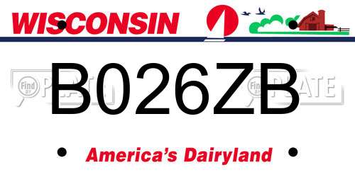 B026ZB Wisconsin License Plate