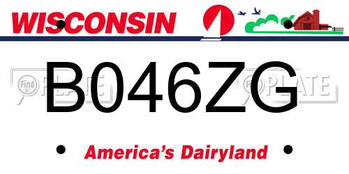 B046ZG Wisconsin License Plate